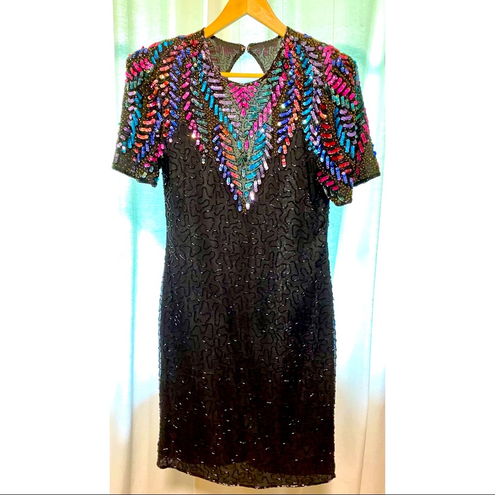 Vintage 90’s Sequin Cocktail Dress Silk - Small